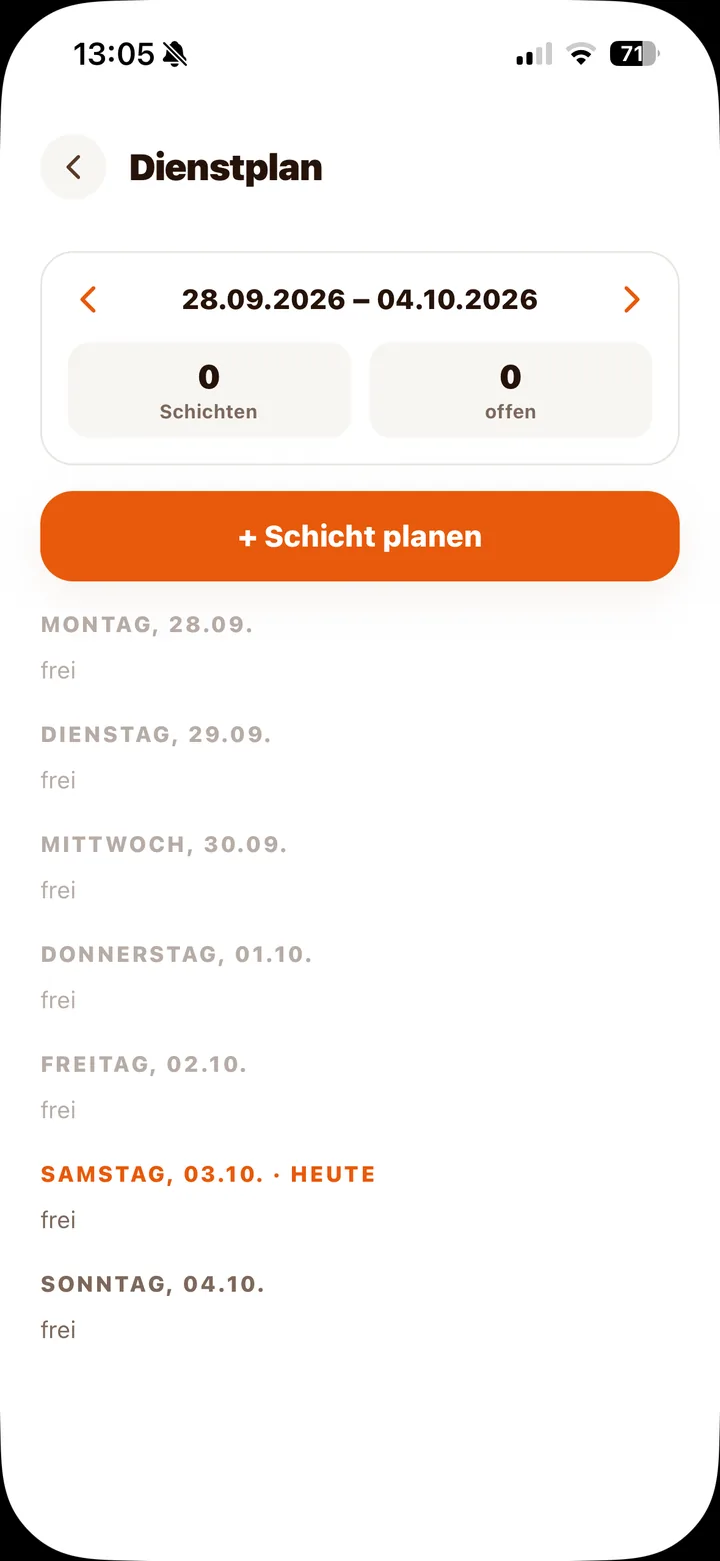 Dienstplan-Woche mit Schicht planen