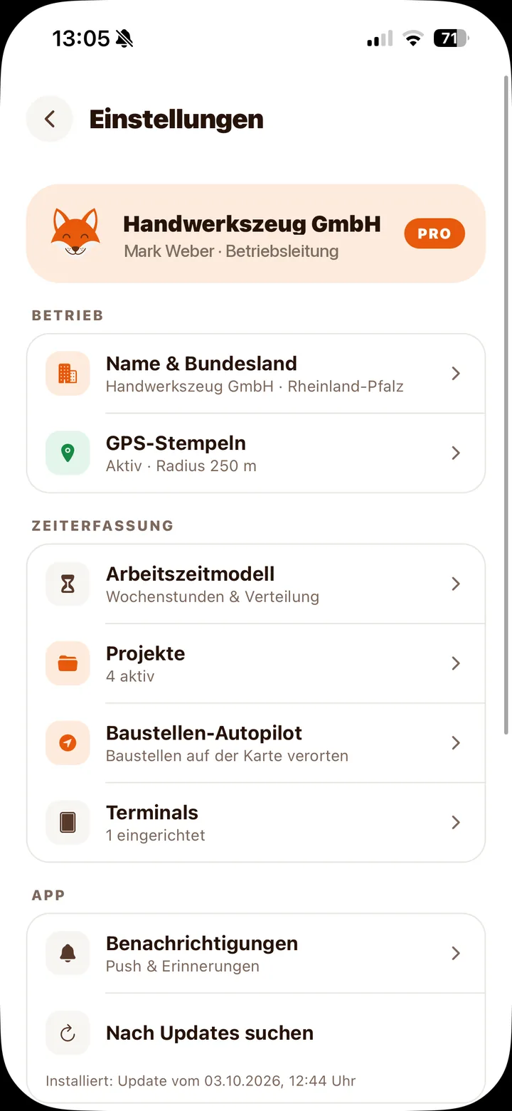 Baustellen-Autopilot in den Einstellungen: Baustellen auf der Karte verorten